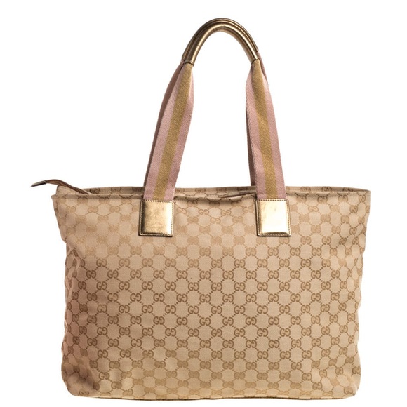 Authentic Gucci monogram web large tote bronze LuxeFindsResale.com - Picture 3 of 9